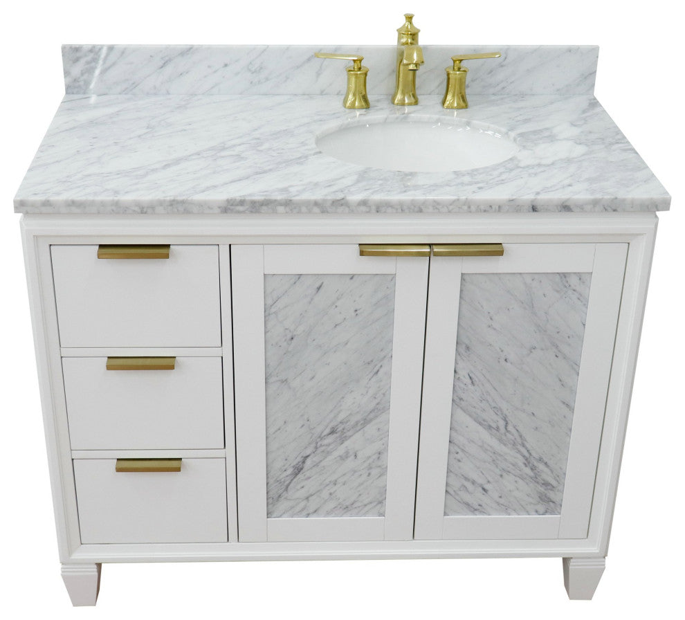 43" Single Vanity, White Finish With White Carrara