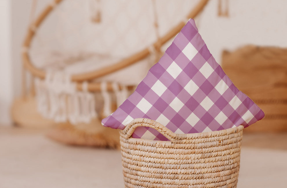 Gingham Plaid Indoor/Outdoor Throw Pillow, Orchid, 18"x18"