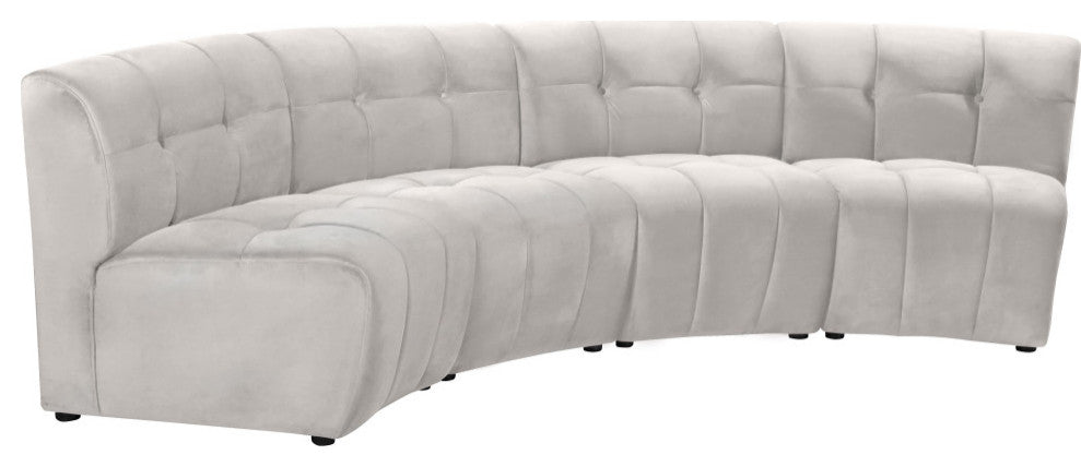 Limitless Velvet Upholstered 4-Piece Modular Sectional, Cream