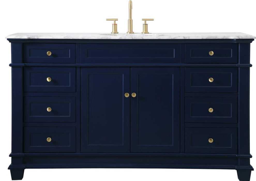 Elegant Blue Vanity, 60" Transitional