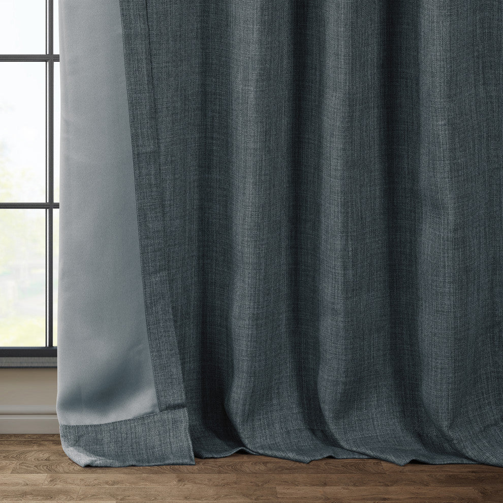 Faux Linen Darkening Curtain Single Panel, Reverie Blue, 50"x96"