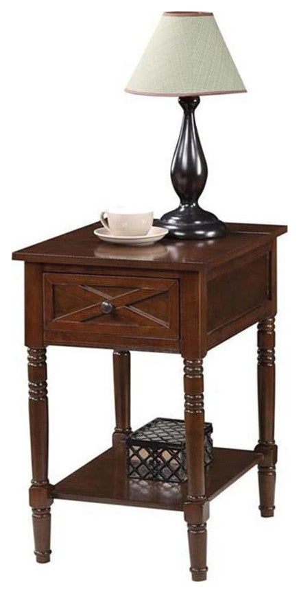 Country Oxford Square End Table with Charging Station in Espresso Wood Finish
