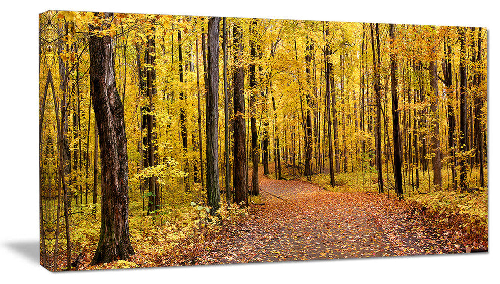 Bright Autumn Forest Panorama, Modern Forest Canvas Art, 32"x16"