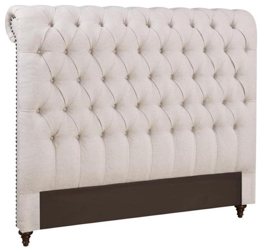 Coaster Devon Fabric Eastern King Button Rolled Tufted Headboard in Beige