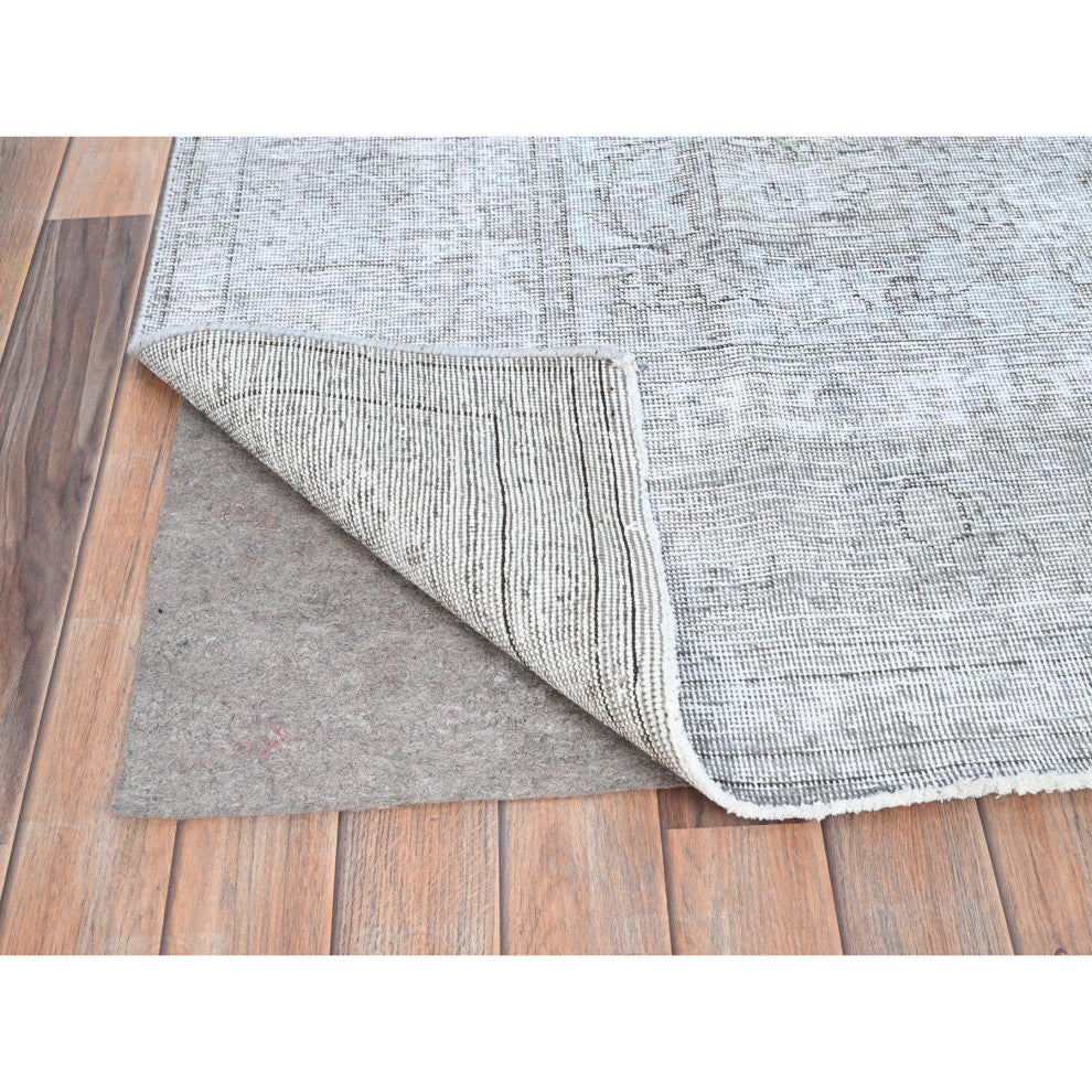 Laid Gray, Worn Wool, Hand Knotted, Vintage Persian Tabriz Rug, 6'6"x9'6"