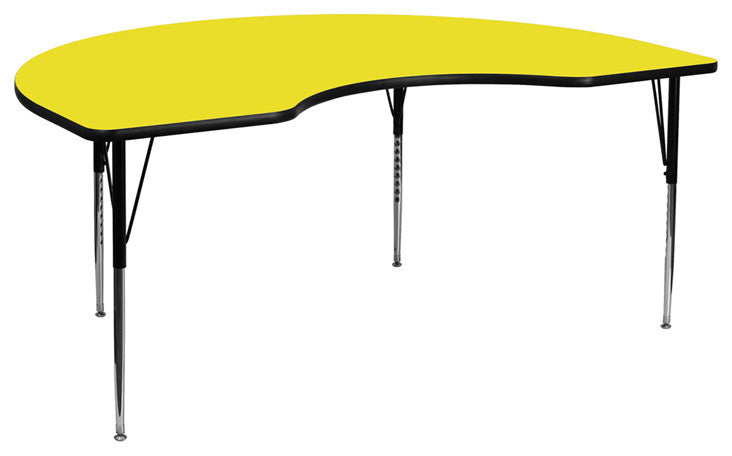 48''Wx72''L Kidney Yellow Hp Laminate Activity Table-Adjustable Legs