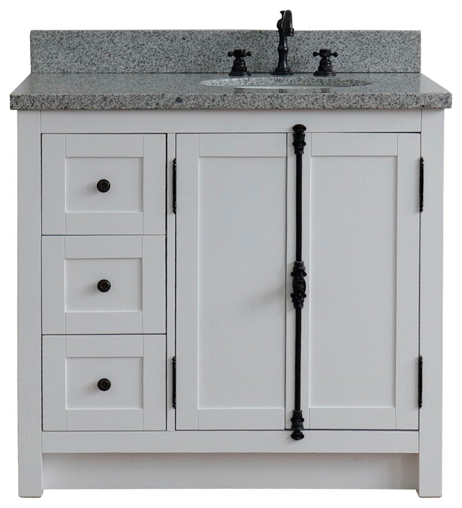 37" Vanity, Glacier Ash, Gray Granite Top, Right Doors/Right Oval Sink