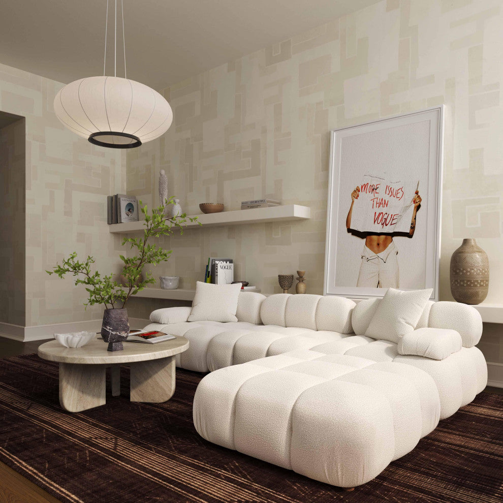 Calliope Cream Vegan Shearling Modular Ottoman - Cream