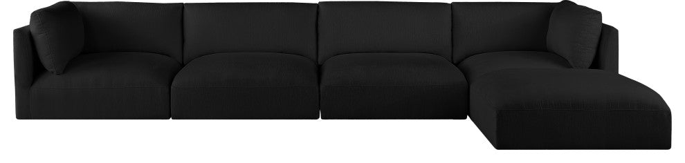 Ease Fabric Upholstered L-Shaped Modular Sectional, Black, 4 Piece: 2 Corner, 2 Armless, 1 Ottoman