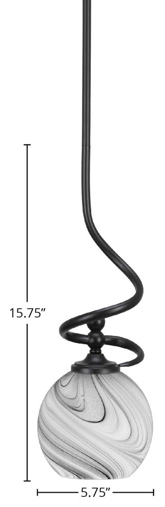Capri 1-Light Mini Pendant with Hang Straight Swivel, Matte Black/Onyx Swirl