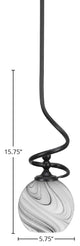 Capri 1-Light Mini Pendant with Hang Straight Swivel, Matte Black/Onyx Swirl