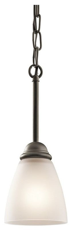 Transitional Jolie Mini Pendant, Olde Bronze With Satin Etched Glass