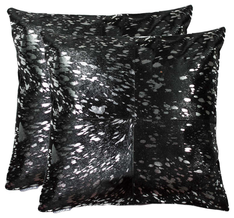 18"x18"x5" Silver and Black Torino Quattro Pillow, Set of 2