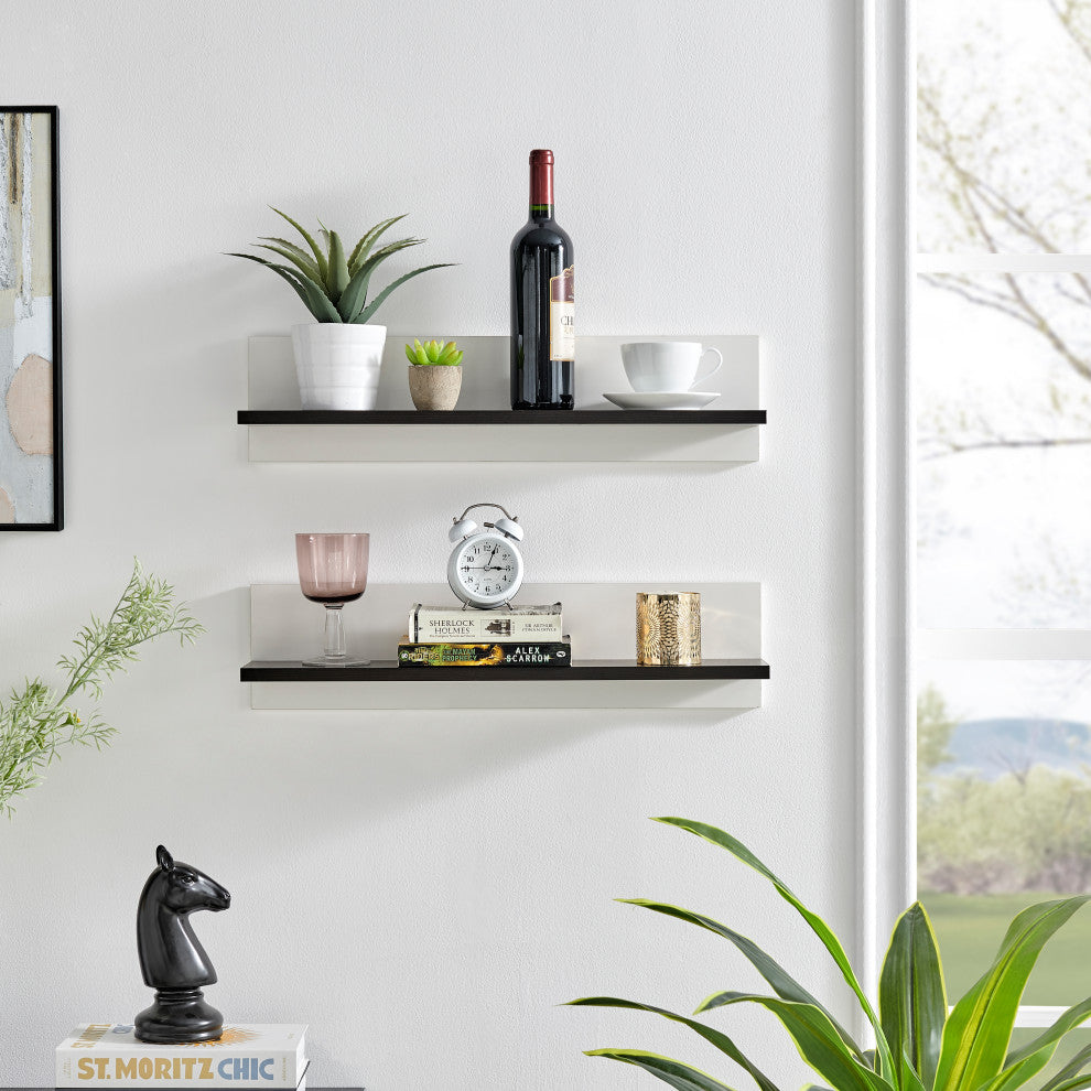 Danya B. Repose Display Photo Ledge Shelf Set of 2, White/Dark Walnut