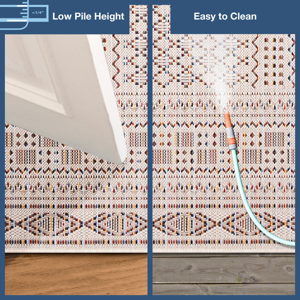 Avena Panel Stripe Indoor/Outdoor Rug Ivory 3'3"x4'11"