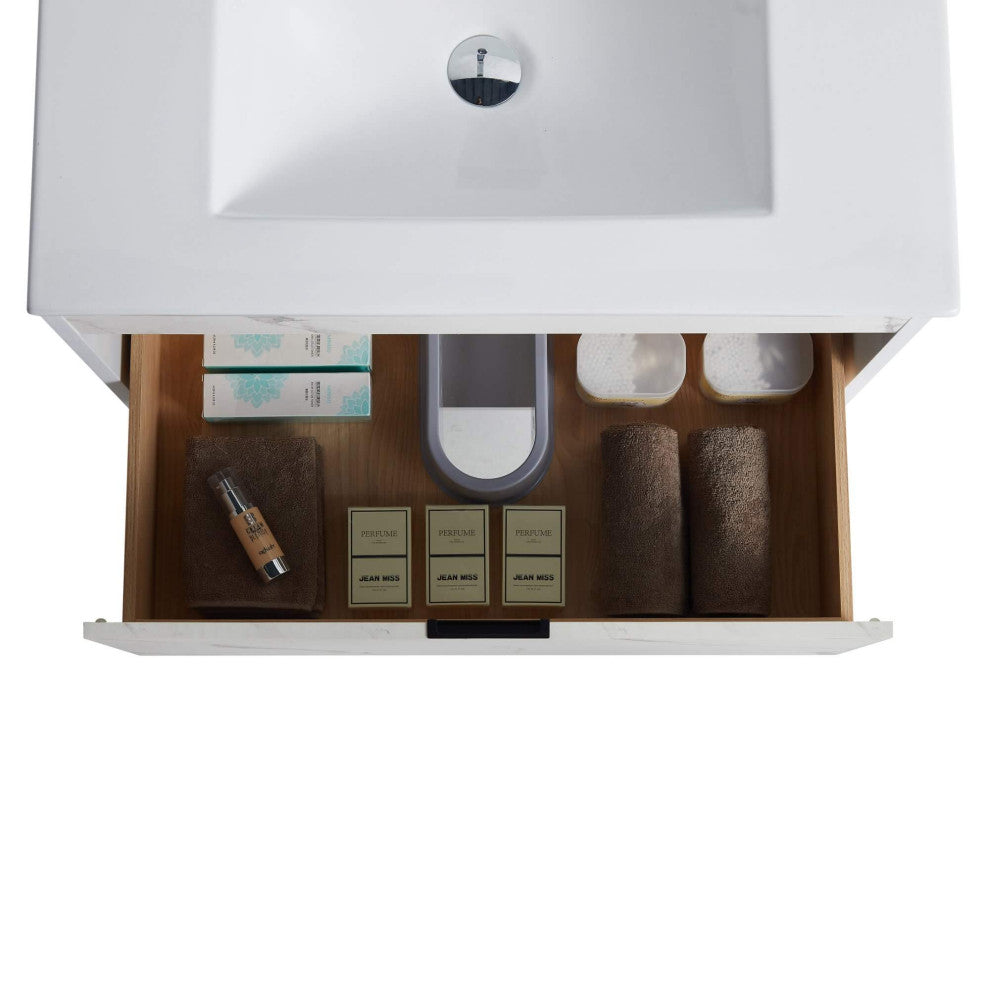 Alpine Wall Mount Bathroom Vanity and Sink, White Marble, 30"