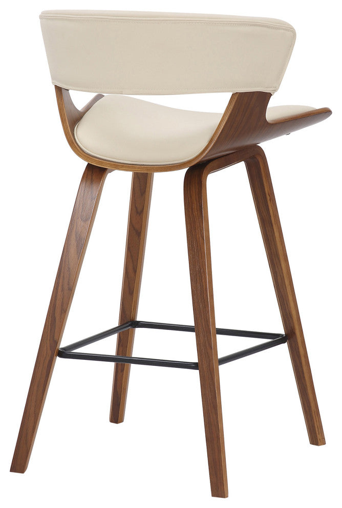 Cream Faux Leather and Wood Modern Bar Stool