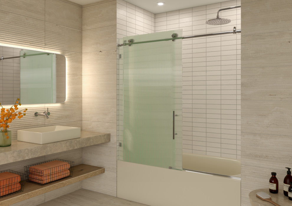 Galaxy 60"x60" Frameless Glass Sliding Bathtub Doors, Polished Chrome, Right