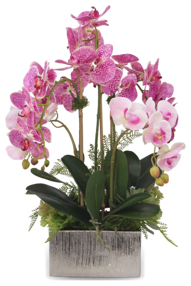 Pink Orchids Flower Arrangement, Square Ceramic Pot
