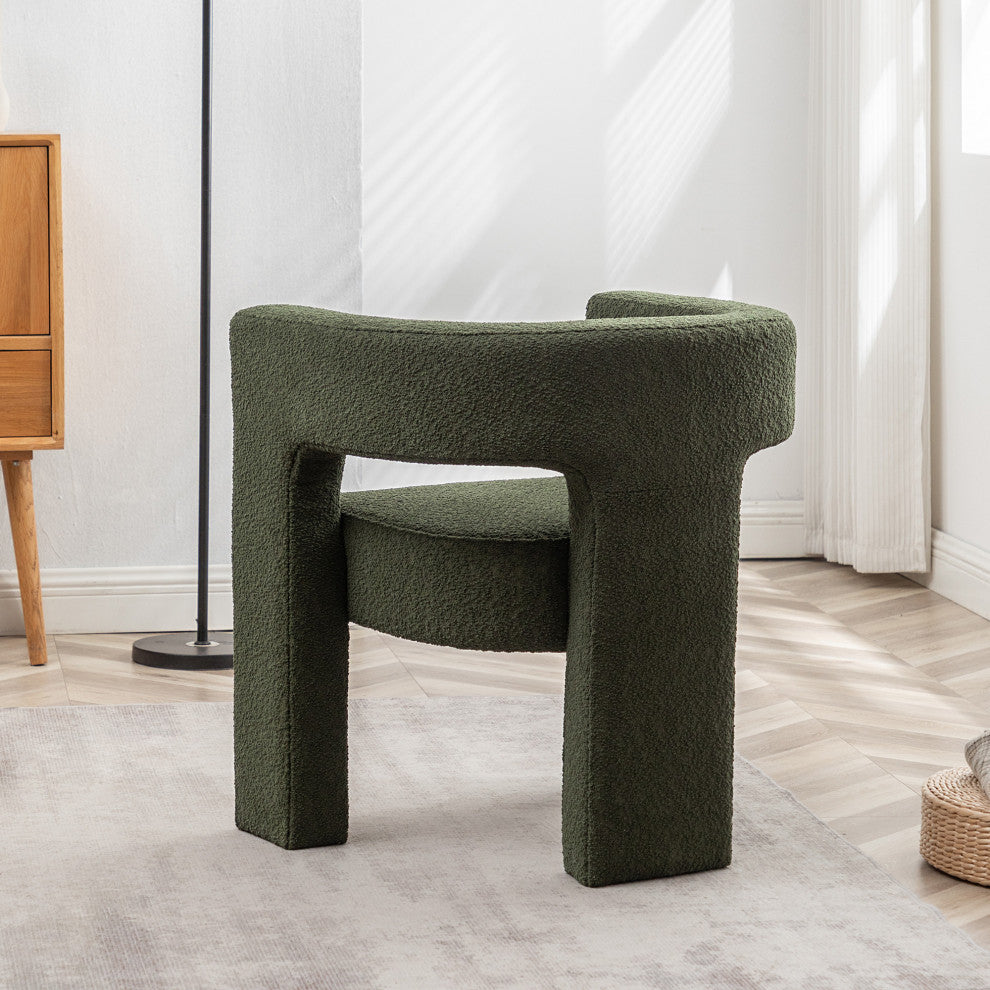 28" Wide Boucle Upholstered Square Armchair, Green