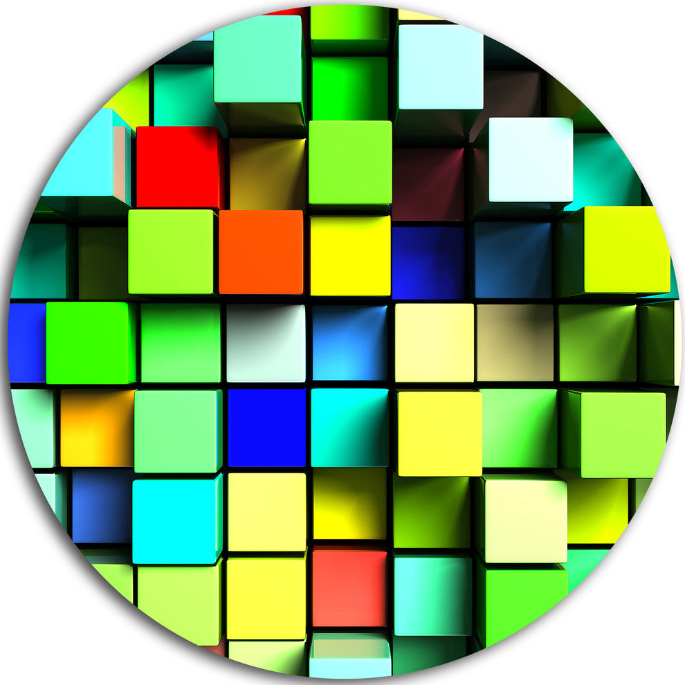 Colored 3D Cubes Wall Design, Abstract Art Round Wall Art, 36"