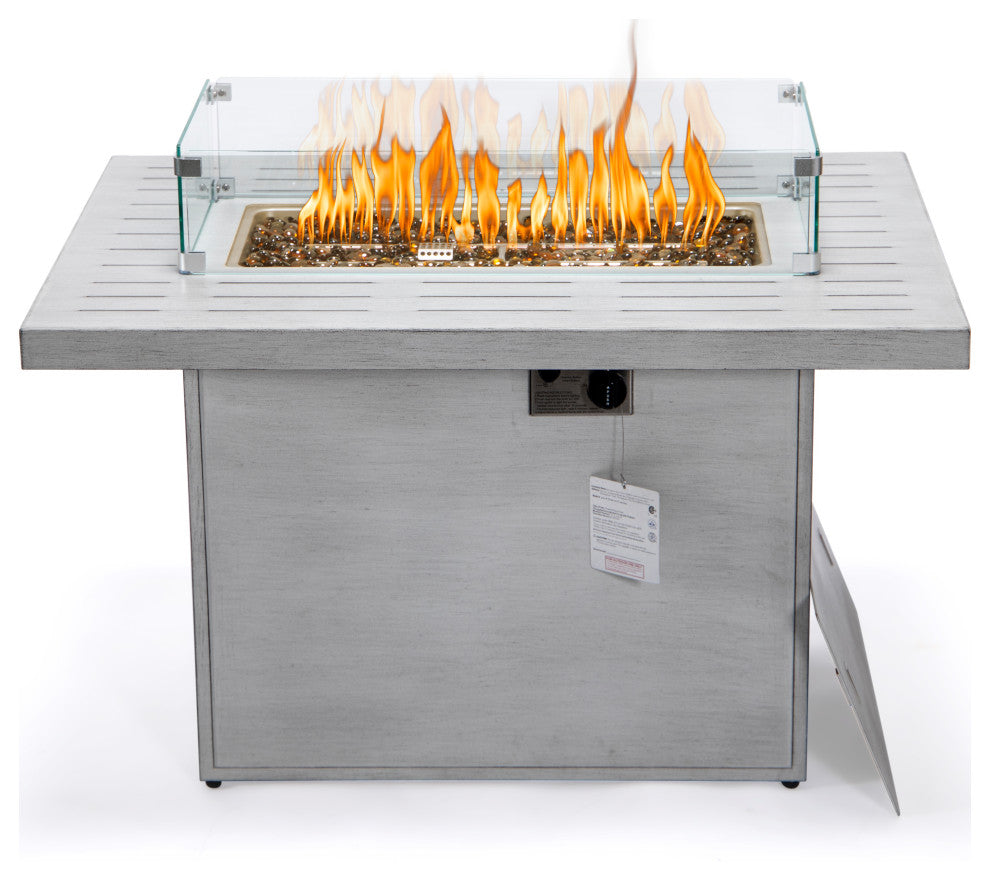 LeisureMod Chelsea Patio Aluminum Propane 44" Fire Pit Table, Weathered Gray