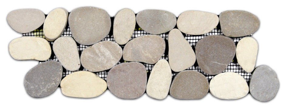 Java Tan & white pebble border, 4"x12", mesh-backed stone for indoor/outdoor