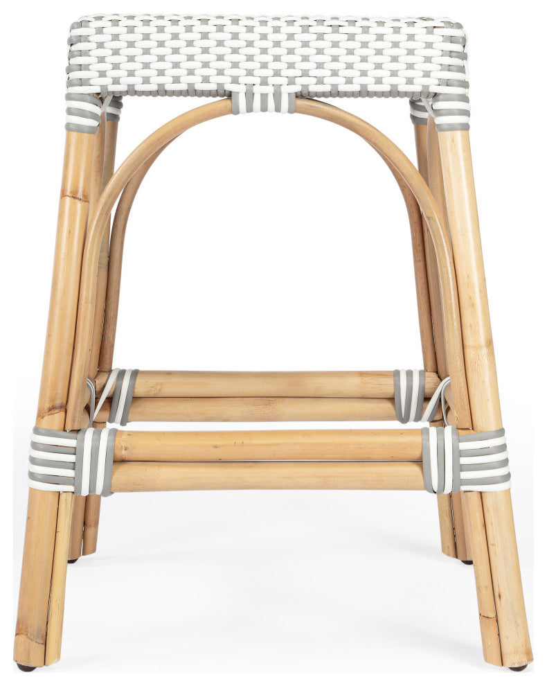 Robias Rectangular Rattan 24.5" Counter Stool, Grey and White