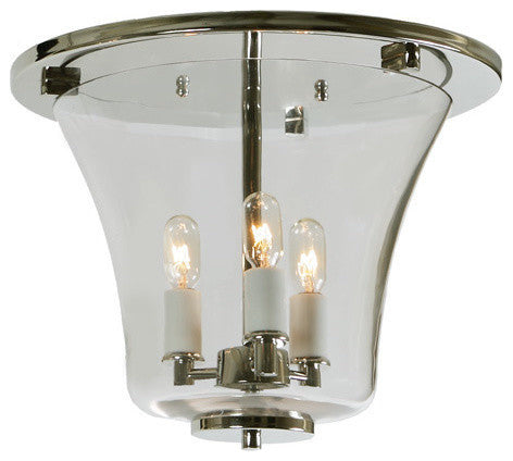 Three Light Greenwich Flush Mount Bell Lantern, Polished Nickel