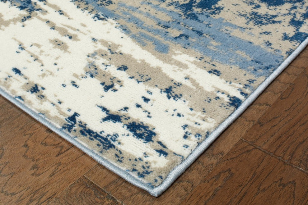 8" x 10" Beige and Blue Scenic Area Rug