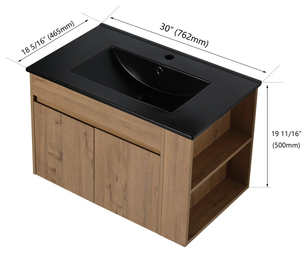 BNK 30x18 Bathroom Vanity With Adjustable Shelf, Black Top