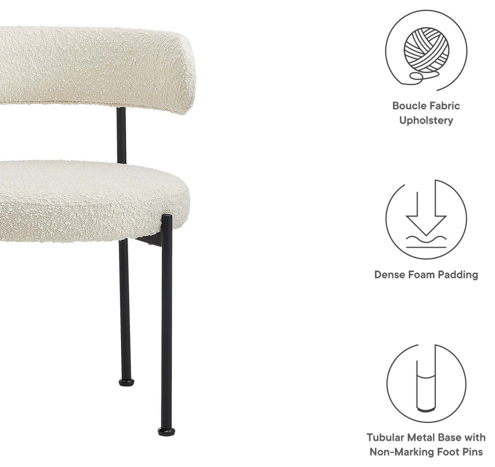 Albie Boucle Fabric Dining Chairs - Set of 2 - Ivory Black