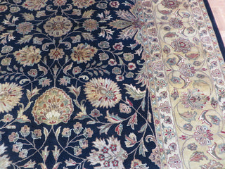 8"x10" Hand Knotted Fine Tabriz Black Oriental Rug With Silk Design