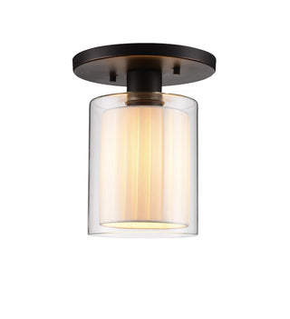 Alaina 1-Light Semi-Flush, Off-White Pleated Fabric Shade