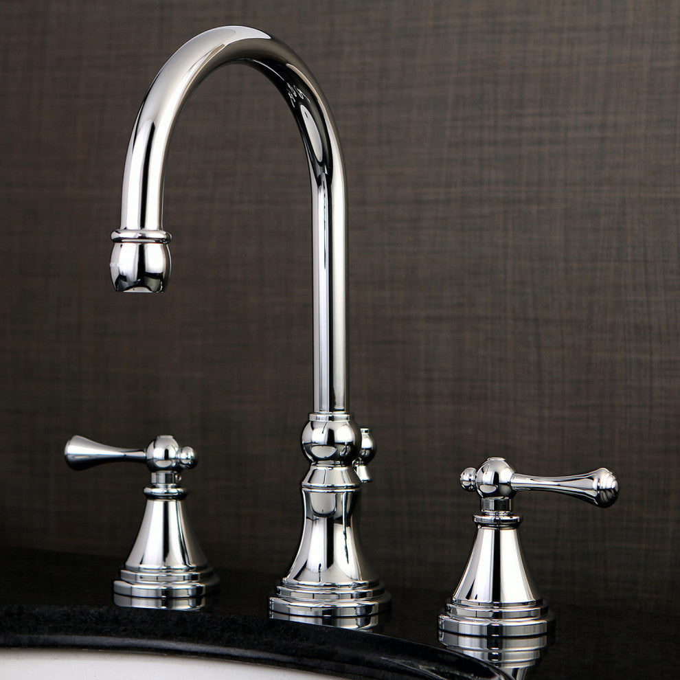 Kingston Brass Widespread Bathroom Faucet With Brass Pop-Up, Polished Chrome