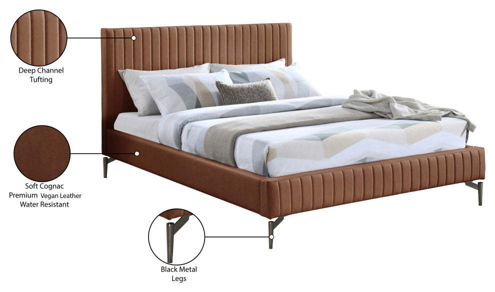Gallo Vegan Leather Upholstered Bed, Cognac, King