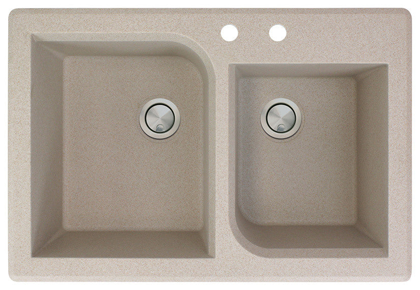Radius 33" silQ Granite Double Bowl Kitchen Sink with 2 Holes in Cafe Latte