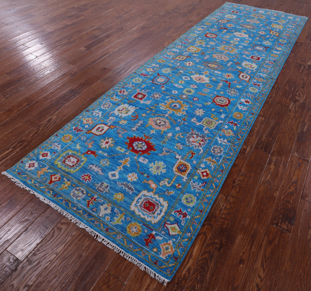 Runner Turkish Oushak Handmade Wool Rug 4' 2" X 12' 5" - Q13466