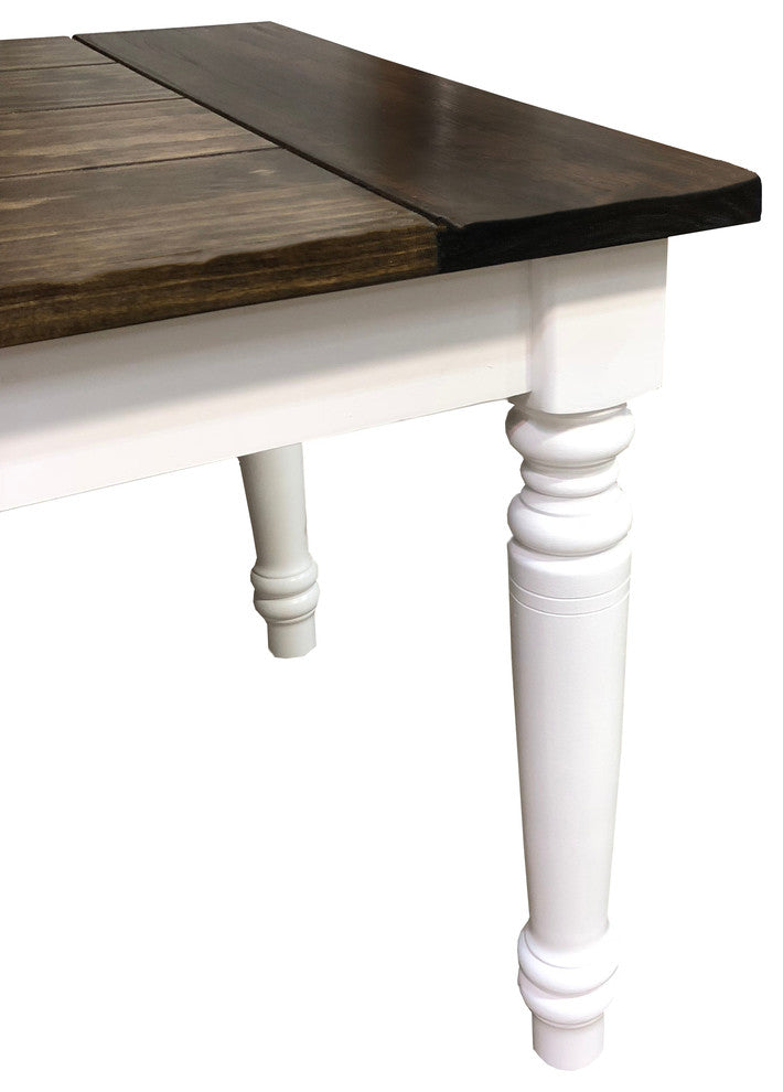 Dark Walnut and White English Farmhouse Table, 72"
