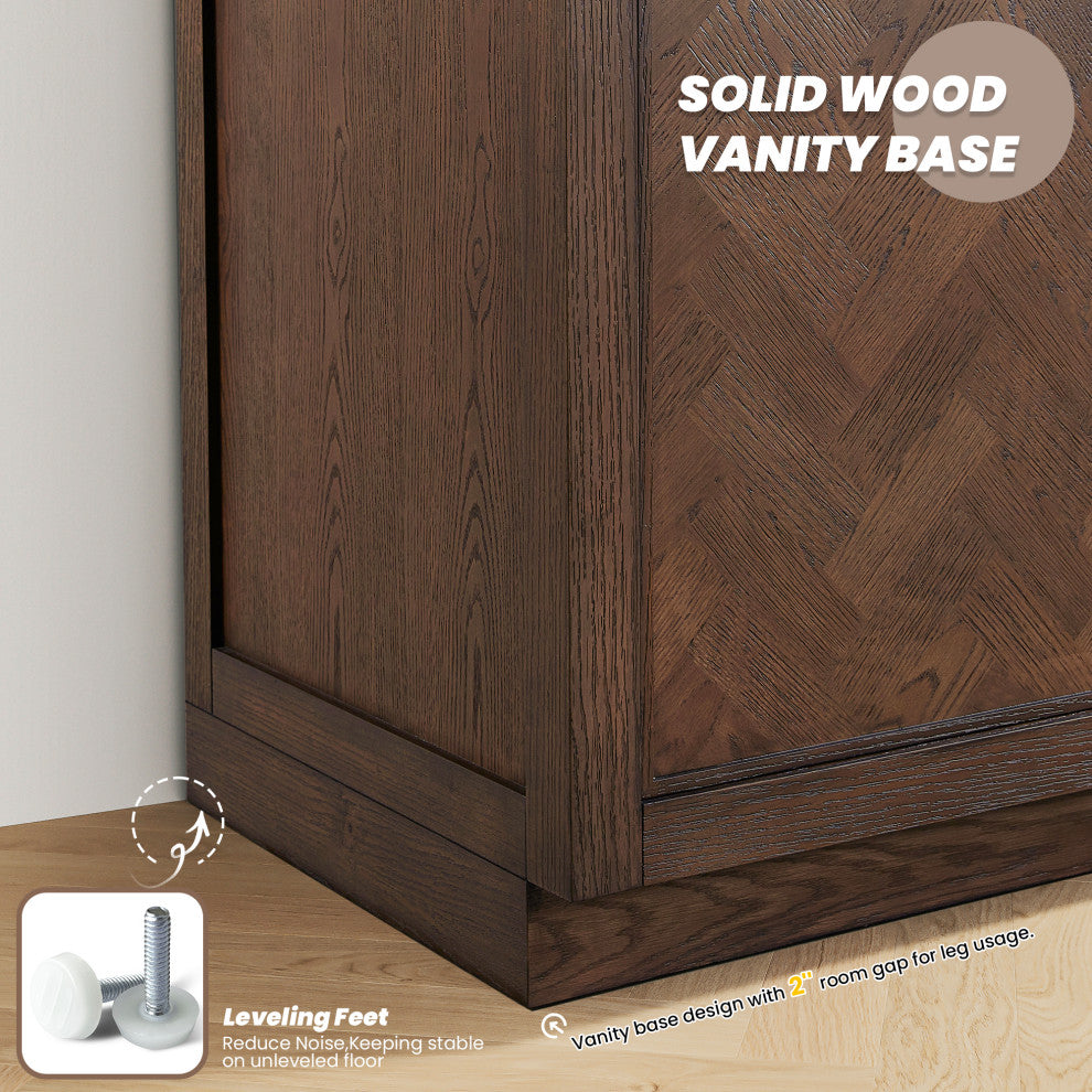 Jakarta Bath Vanity, Quartz Top No Mirror, Dark Brown Oak, 60", Double Vanity