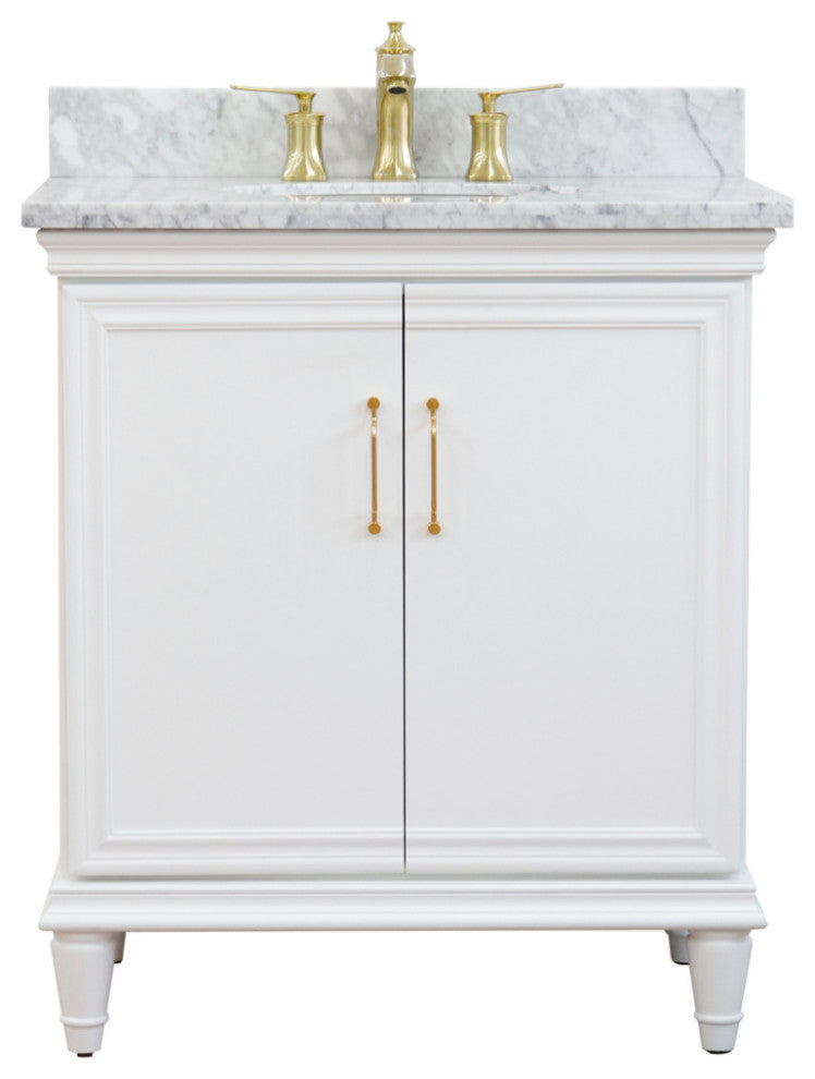 31" Single Vanity, White Finish With White Carrara And Oval Sink