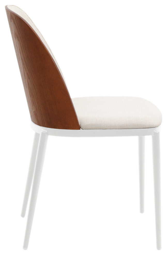 LeisureMod Tule Dining Chair with White Frame Set of 2, Walnut/Beige