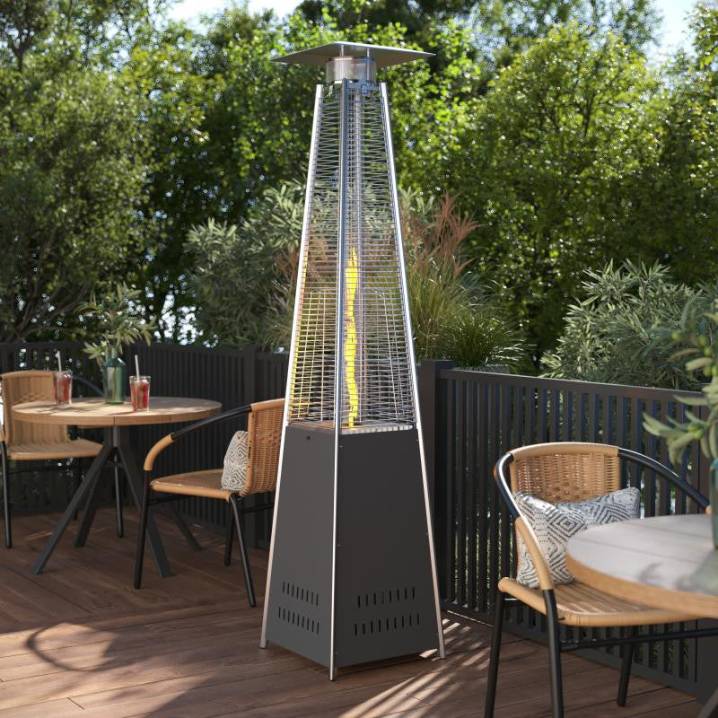 Sol Patio Outdoor Stainless Steel Pyramid 42,000 BTU Propane Heater With Wheels, Slate Gray