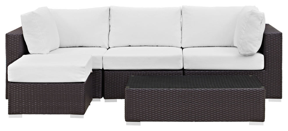 Espresso White Convene 5 Piece Outdoor Patio Sectional Set