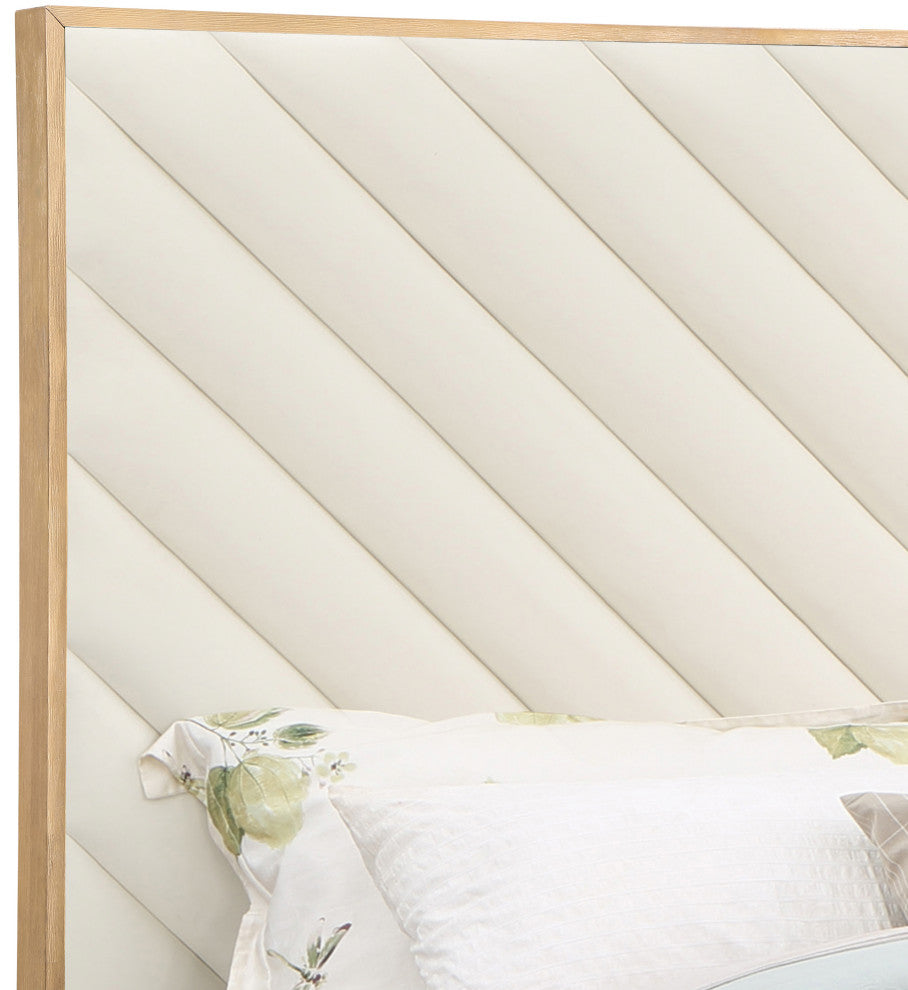 Casa Black Faux Leather King Bed, Cream, Queen