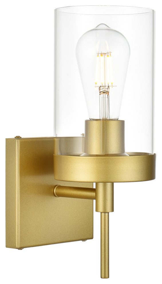 1 Light Brass And Clear Bath Sconce