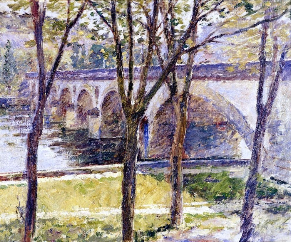 Theodore Robinson a Bridge Near Giverny Premium Canvas Print