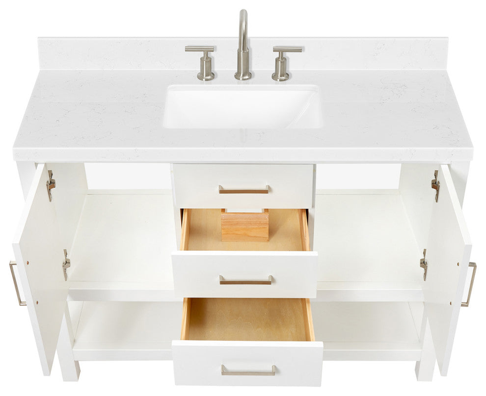 Ariel Bayhill 48" Single Rectangle Sink Bathroom Vanity, Carrara Quartz
