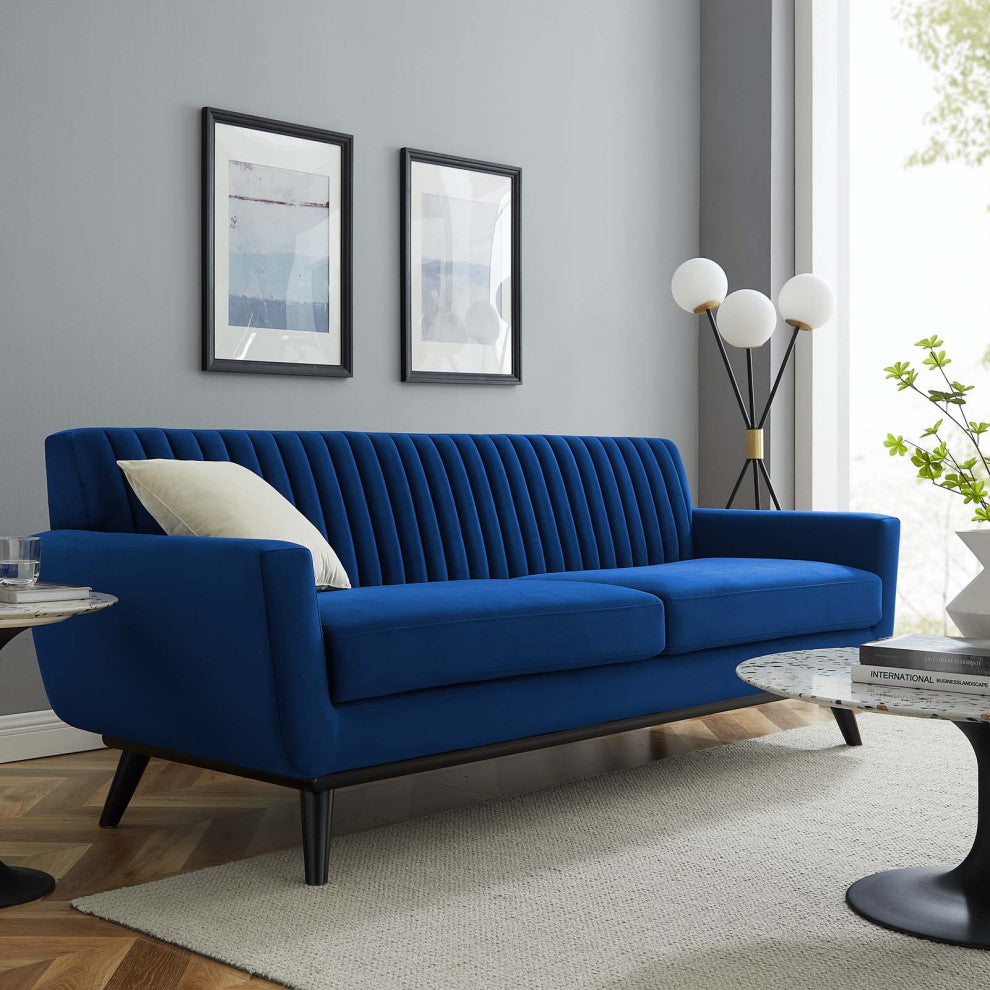 Engage Channel Tufted Performance Velvet Sofa Navy