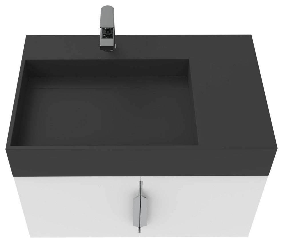 CastelloUSA Amazon 30" Left Wall Mounted Bathroom Vanity Set, White, Black Top, Brushed Nickel